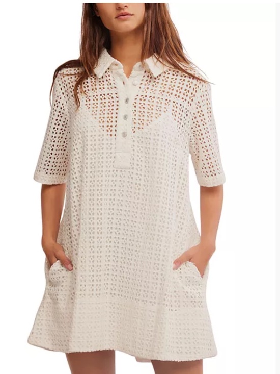 Free People Dresses & Skirts - Free People Remino Eyelet Mini Shirt Dress Womens Sz. XL Beach Summer Boho